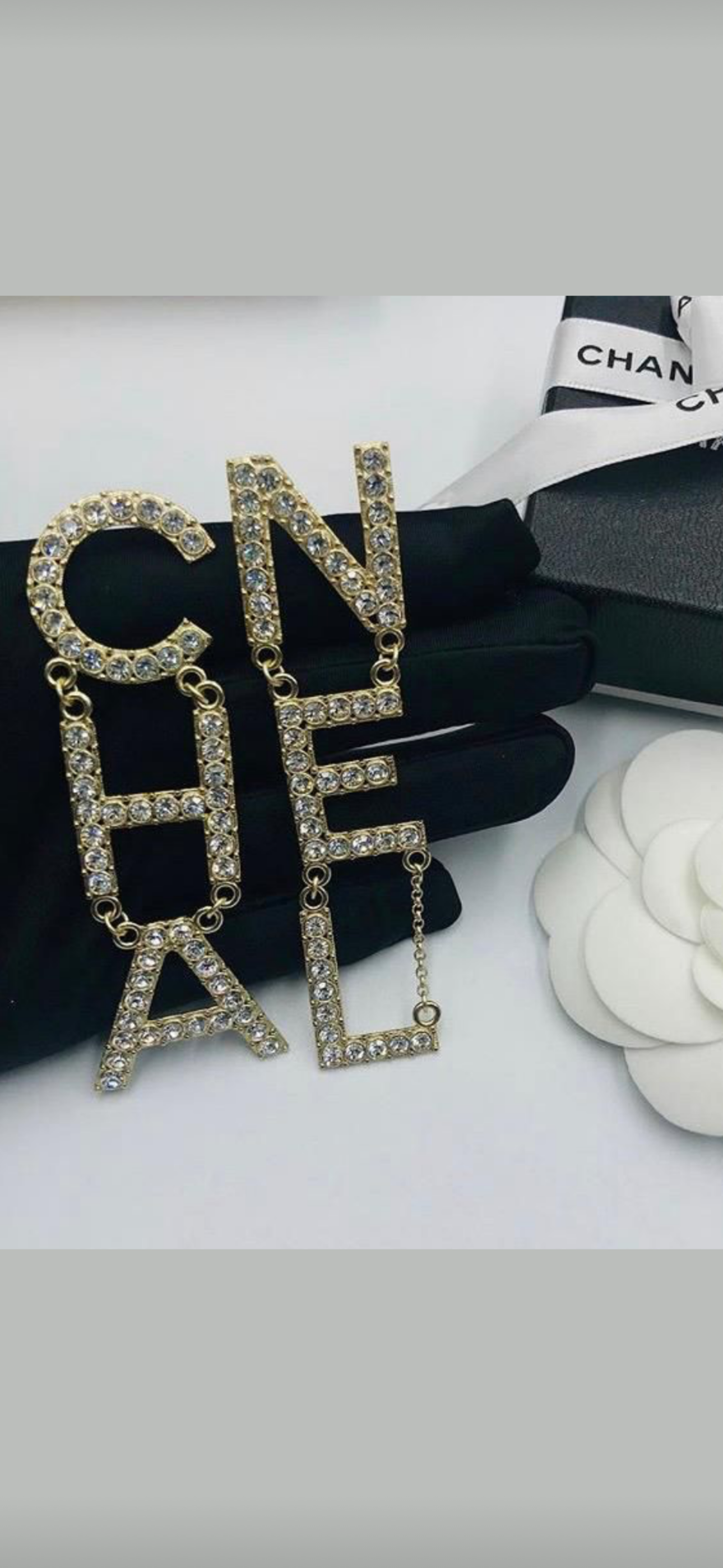 Chanel Crystal Letter Earrings