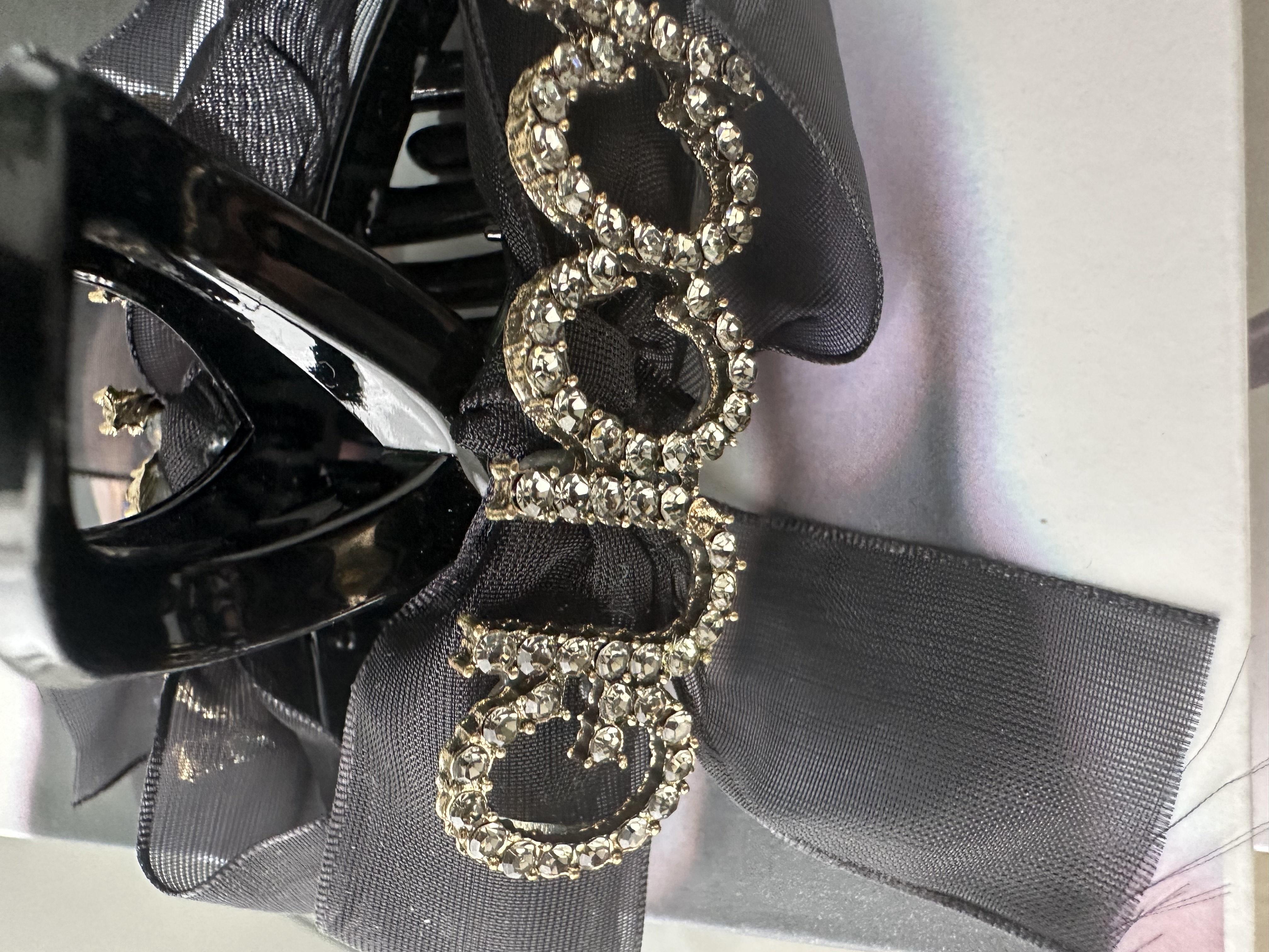 Black Hair Clip with Rhinestone Letters
