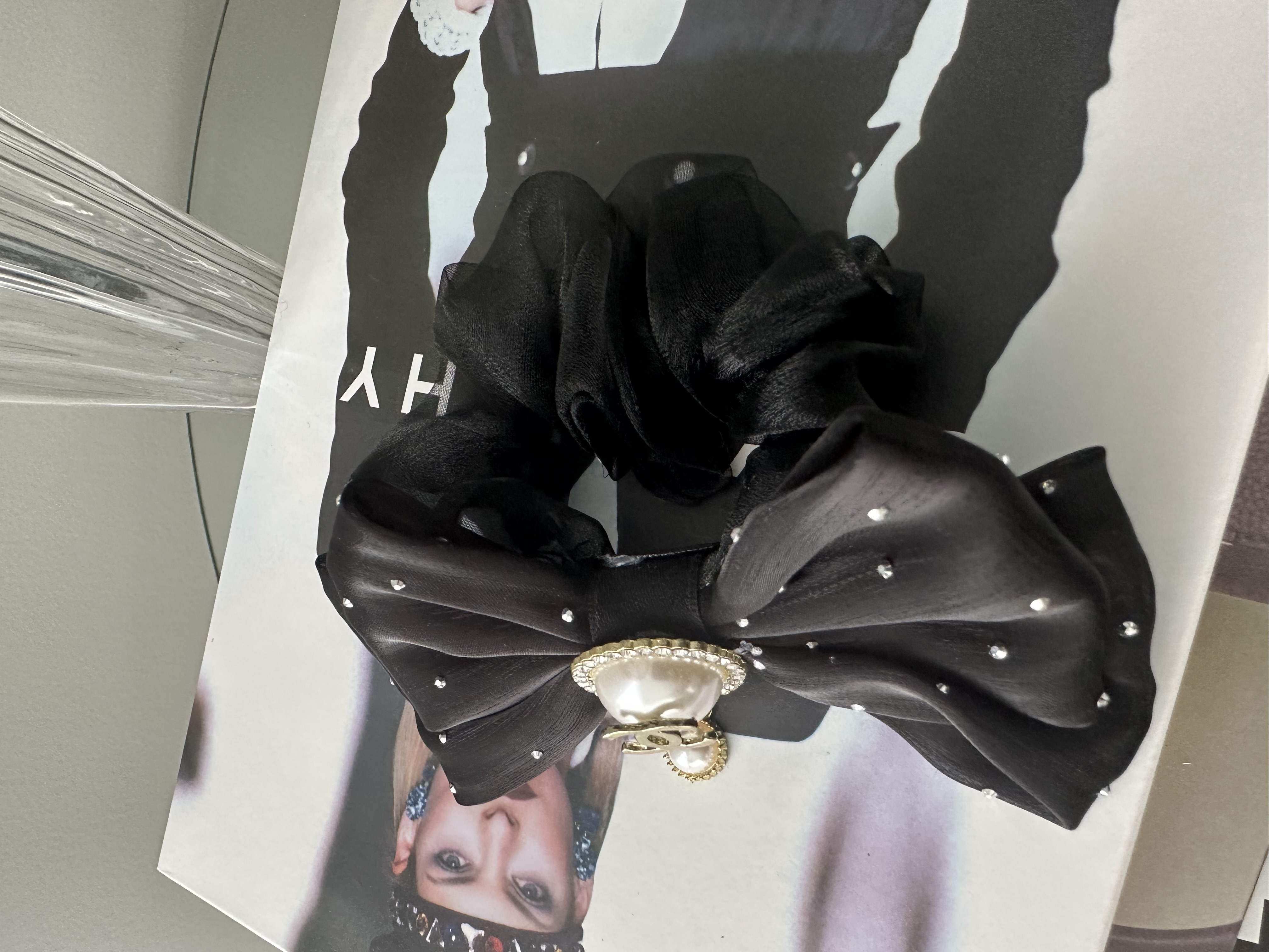 Elegant Black Bow Hair Scrunchie