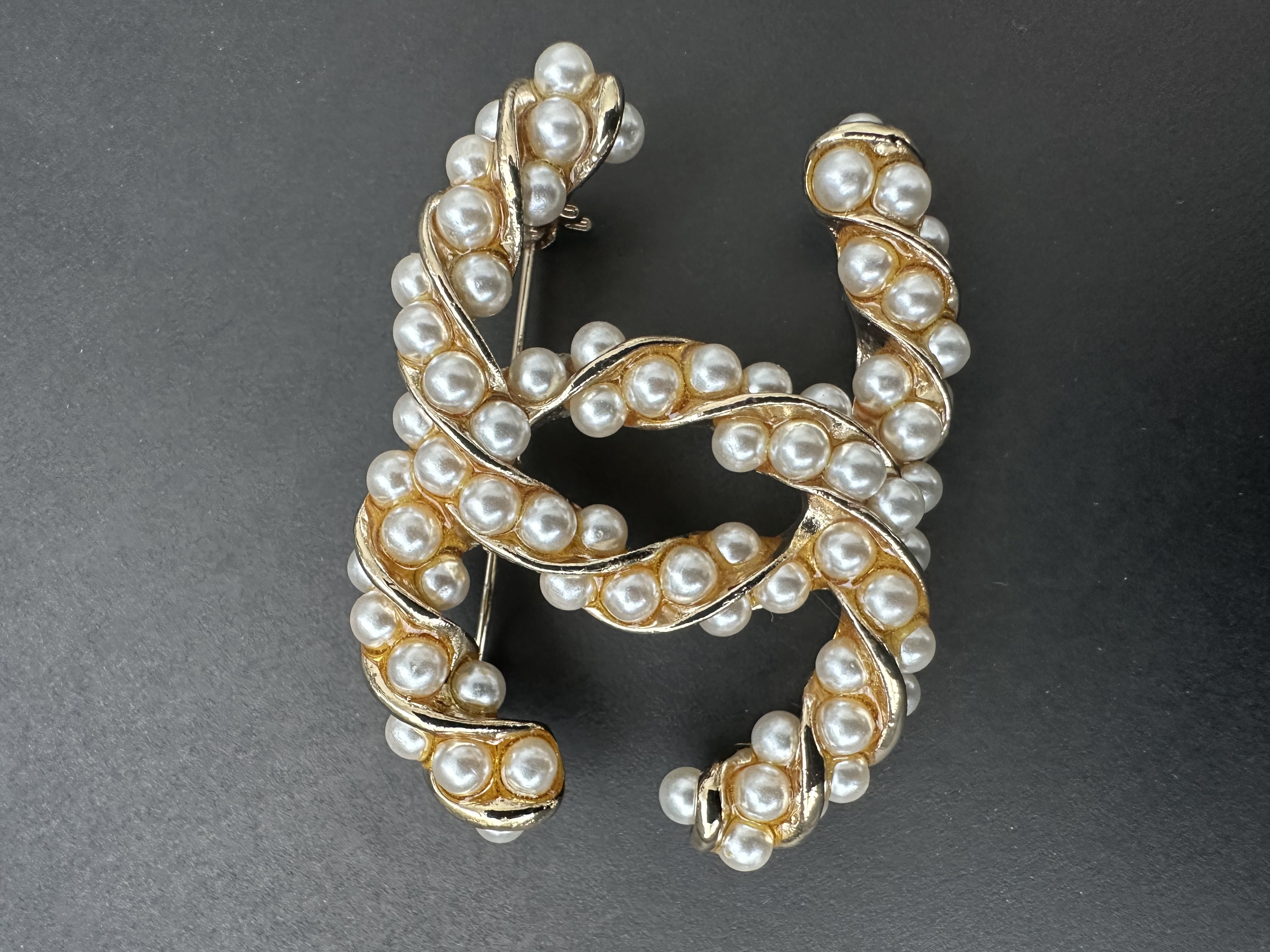 Vintage Pearl CC Brooch