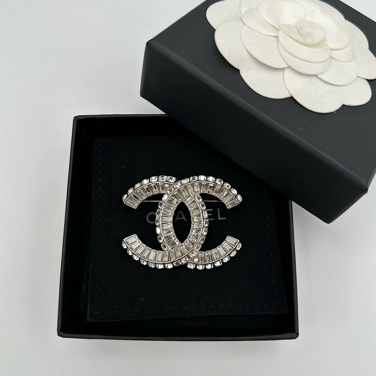 Chanel Crystal Logo Brooch