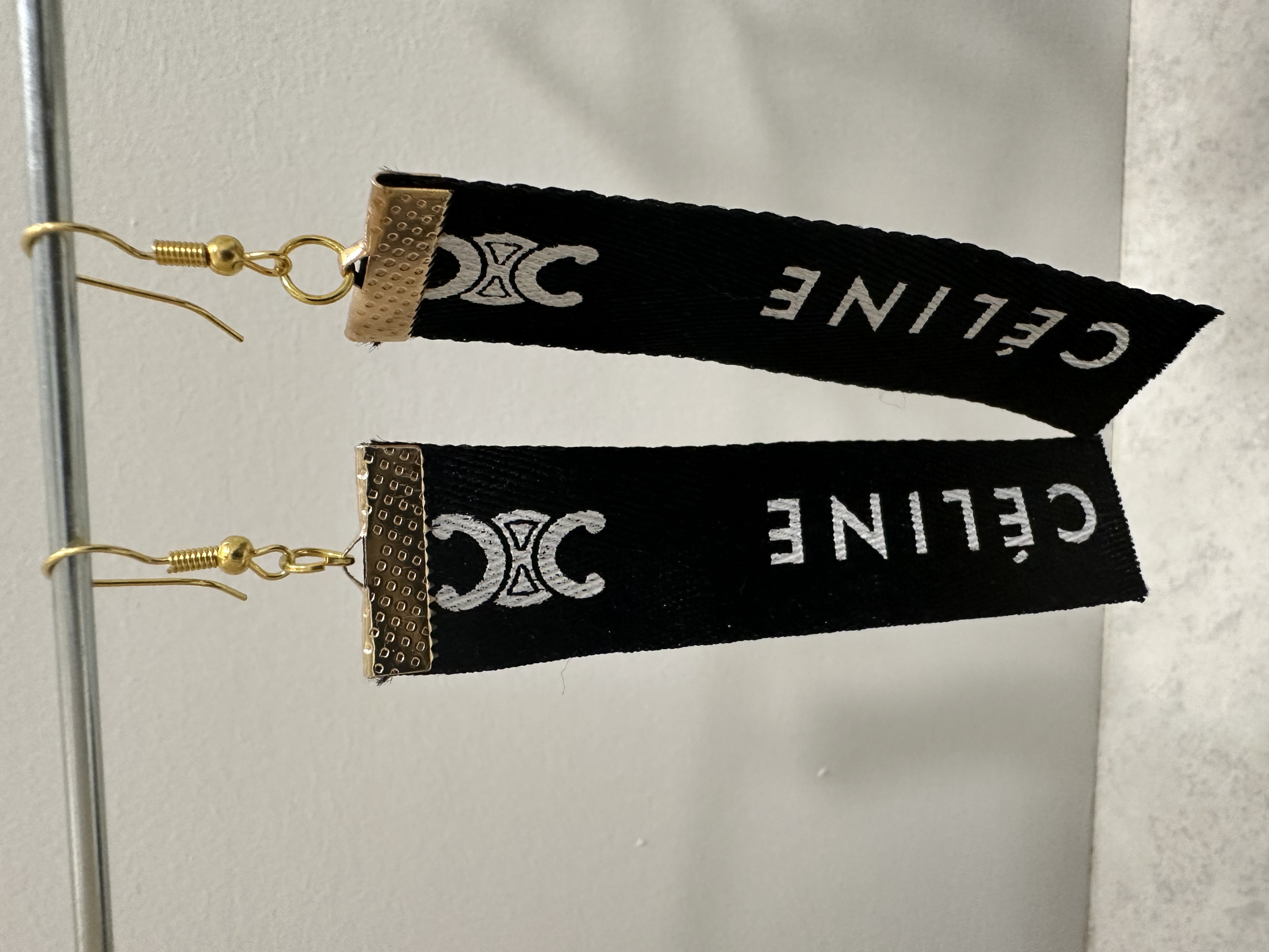 Celine Black Fabric Logo Earrings