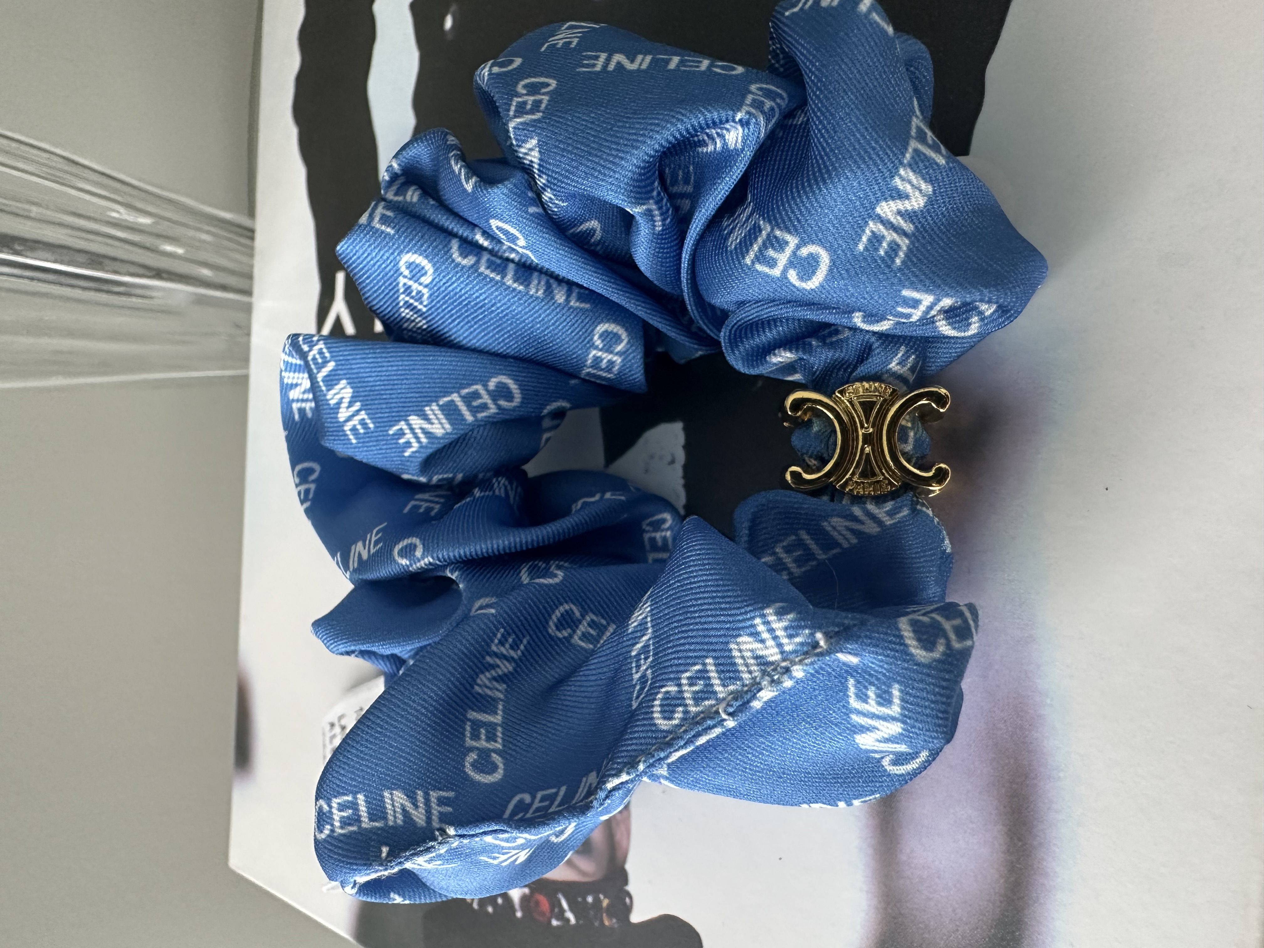 CELINE Blue Logo Scrunchie