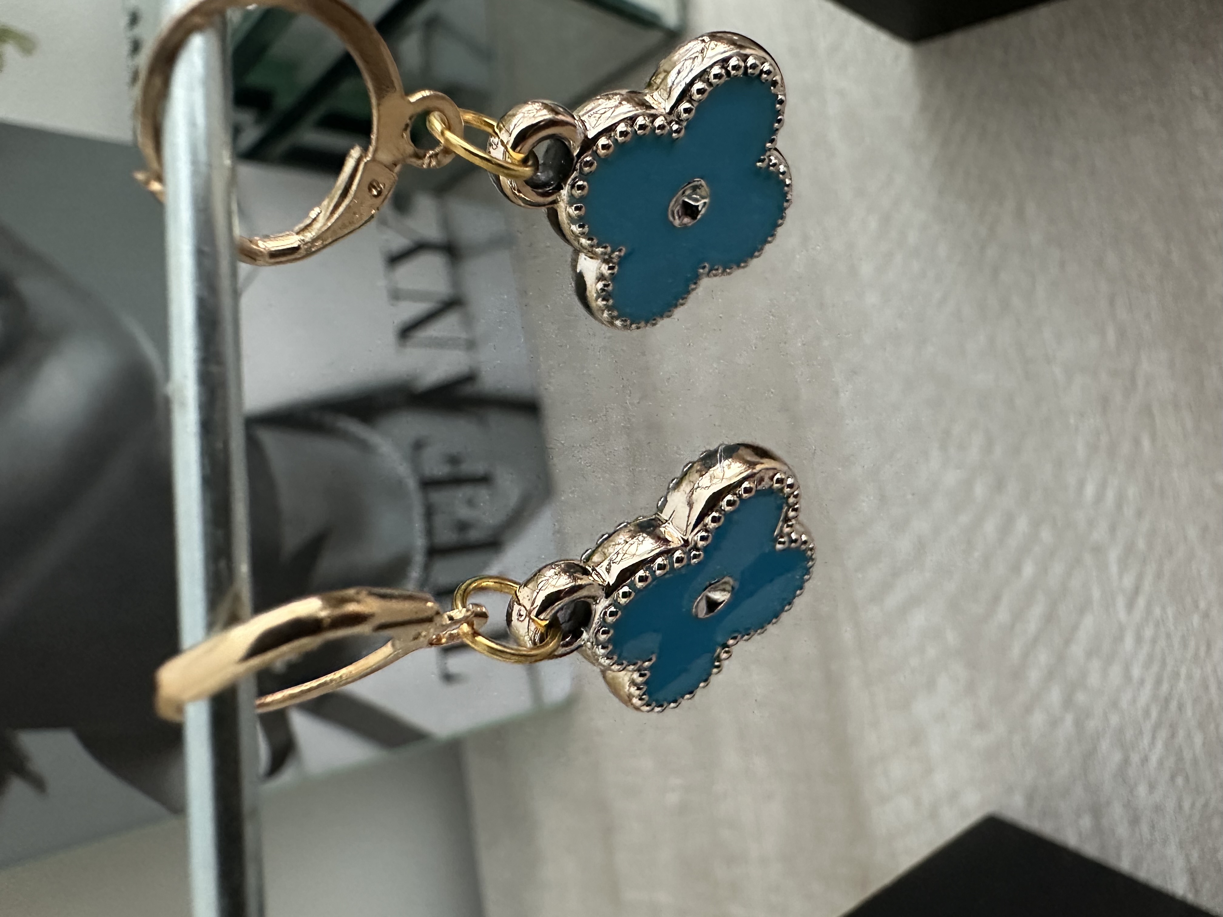 Blue Flower Drop Earrings