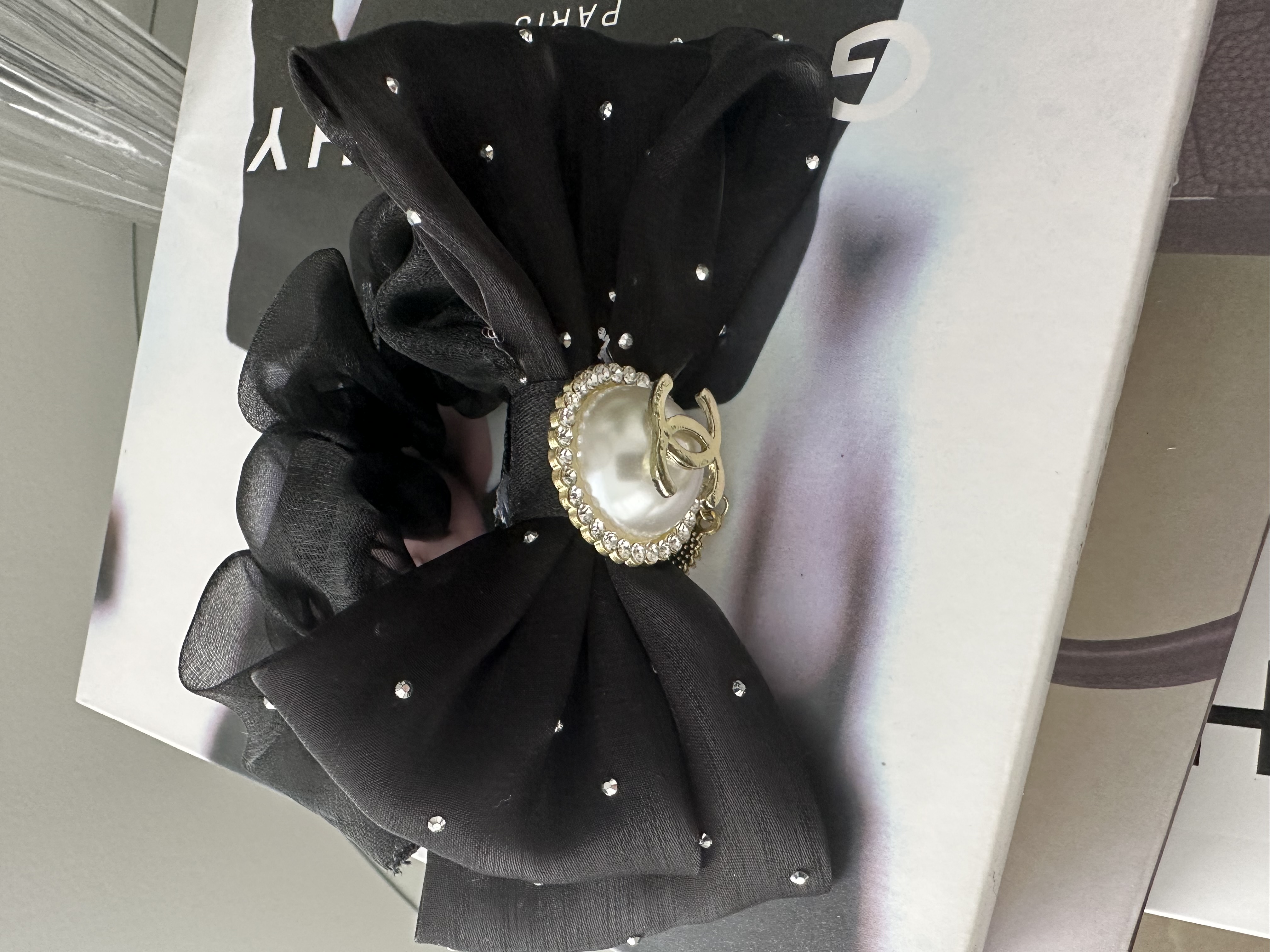 Elegant Black Bow Hair Scrunchie