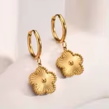 Gold Flower Drop Hoop Earrings