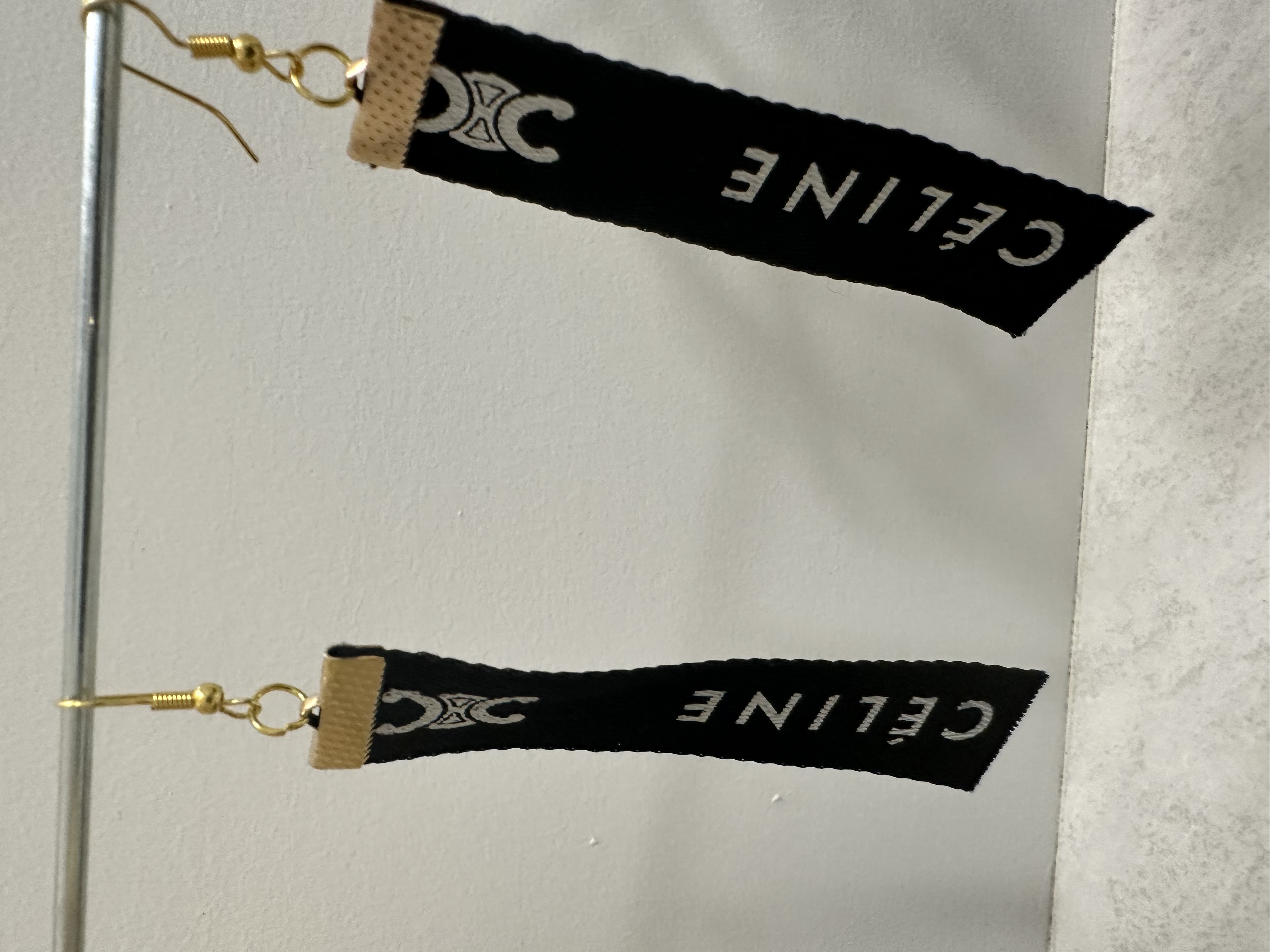 Celine Black Fabric Logo Earrings