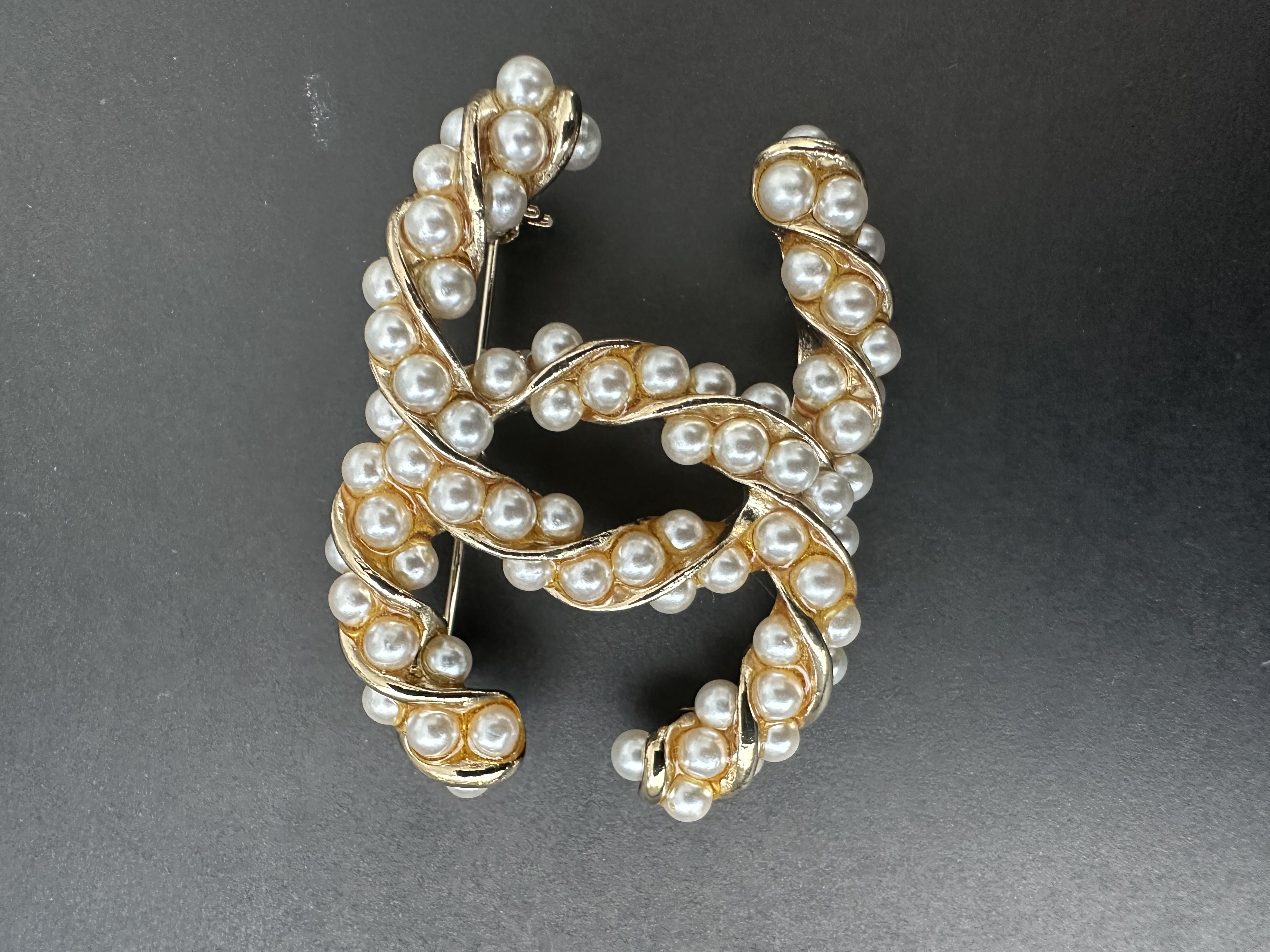 Vintage Pearl CC Brooch