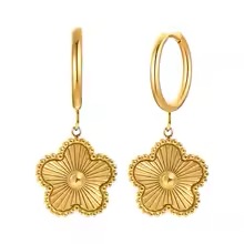 Gold Flower Drop Hoop Earrings