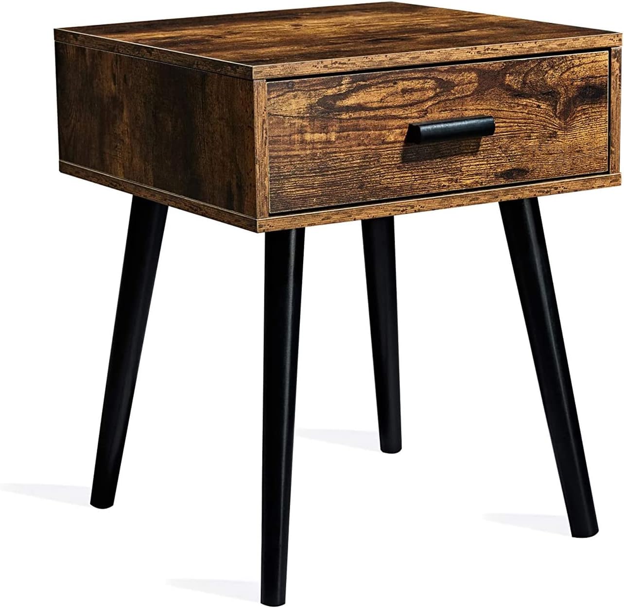 Mid Century Nightstand with 1 Drawer for Storage, Wooden Look Bedside Tables, Industrial Side Table, End Table for Bedroom Easy Assemble, Retro Brown