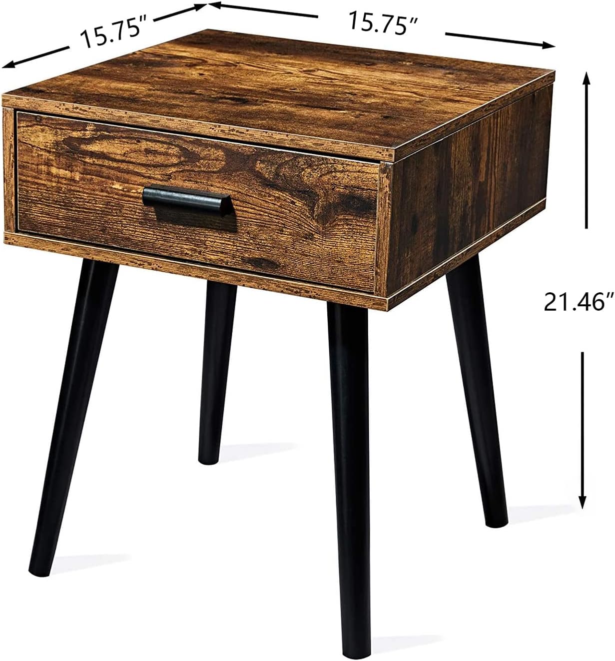 Mid Century Nightstand with 1 Drawer for Storage, Wooden Look Bedside Tables, Industrial Side Table, End Table for Bedroom Easy Assemble, Retro Brown
