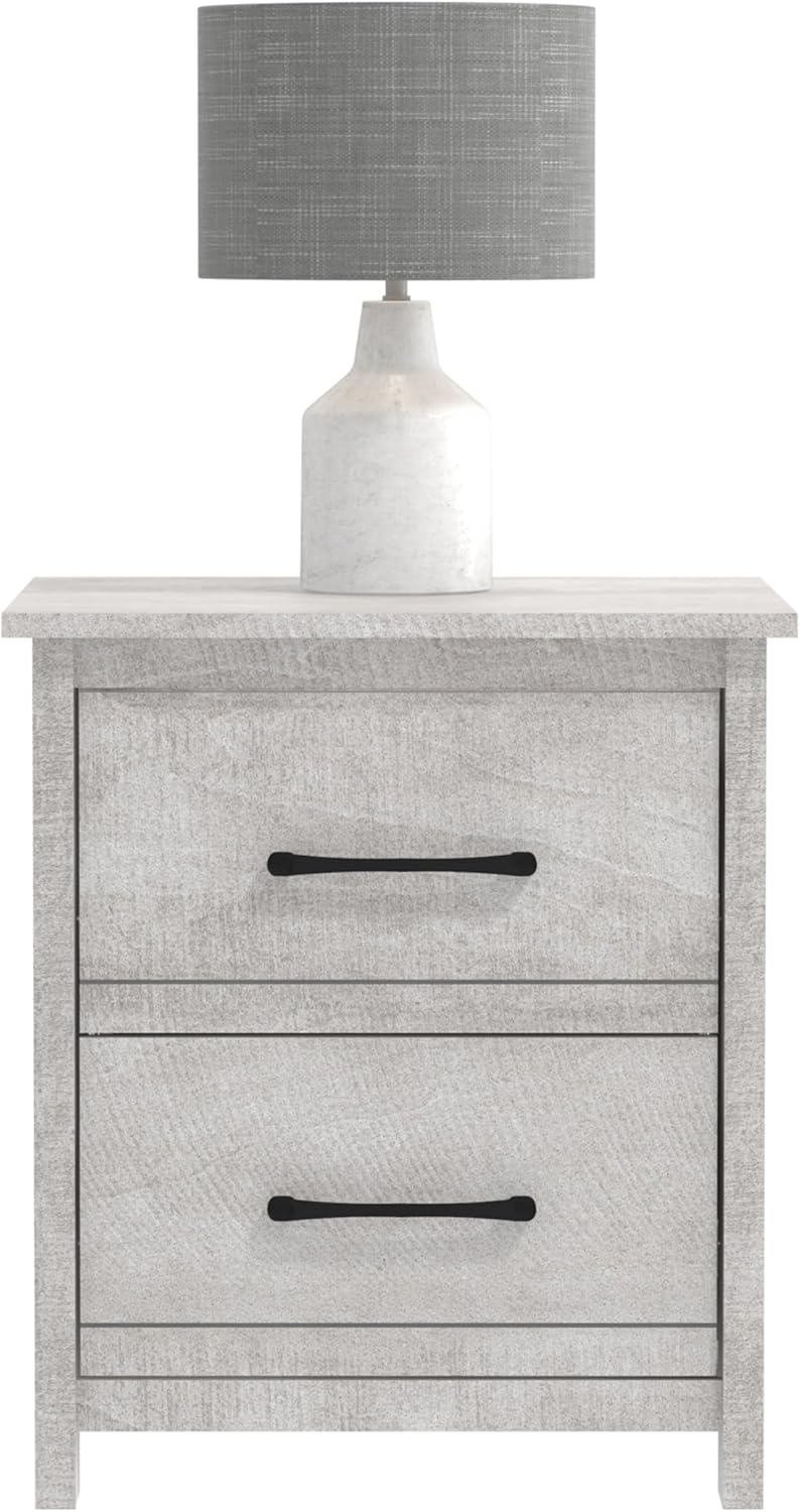 2 Drawer Nightstand, Bedside Table, Night Stand, End Table, Sofa Side Table for Bedroom, 15.8" D x 19" W x 21.9" H, Dusty Grey Oak