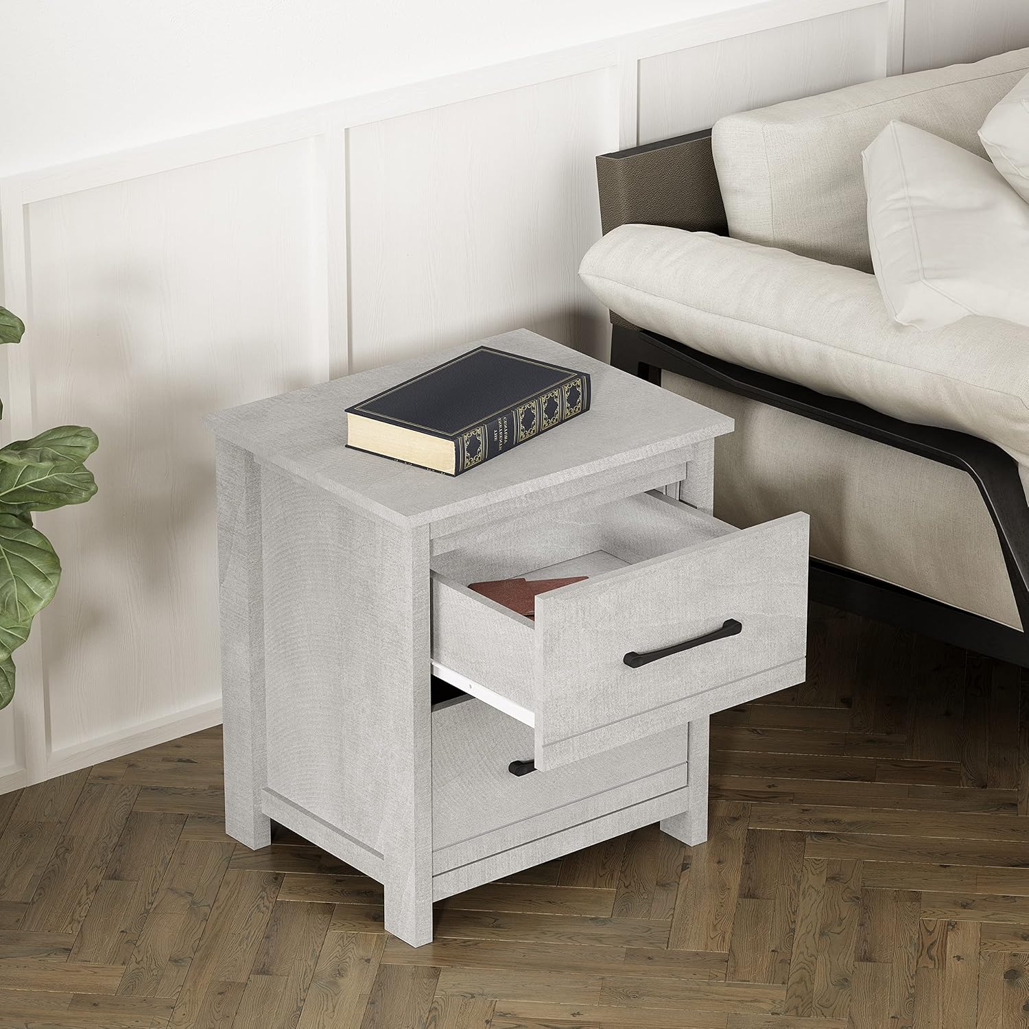 2 Drawer Nightstand, Bedside Table, Night Stand, End Table, Sofa Side Table for Bedroom, 15.8" D x 19" W x 21.9" H, Dusty Grey Oak