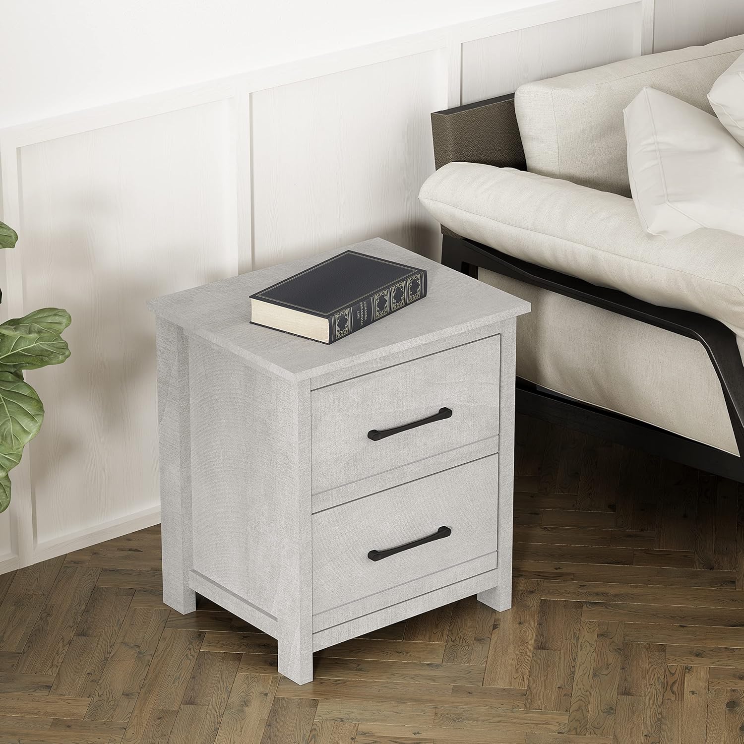 2 Drawer Nightstand, Bedside Table, Night Stand, End Table, Sofa Side Table for Bedroom, 15.8" D x 19" W x 21.9" H, Dusty Grey Oak