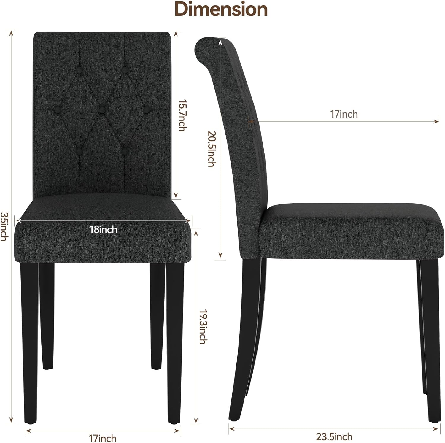 Upholstered Dining Chairs Set of 4, Button Tufted Parsons Dining Chair with Solid Wood Legs, Modern Fabric Side Chair for Dining Room/Kitchen/Restaurant/Hotel- Black