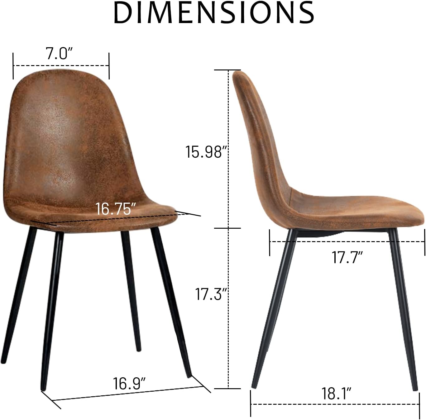 Dining Chairs Comfortable Upholstered Side Seating Armless for Home Kitchen Bedroom Living Room Guest Restaurant Cafe (Brown, Set of 4)