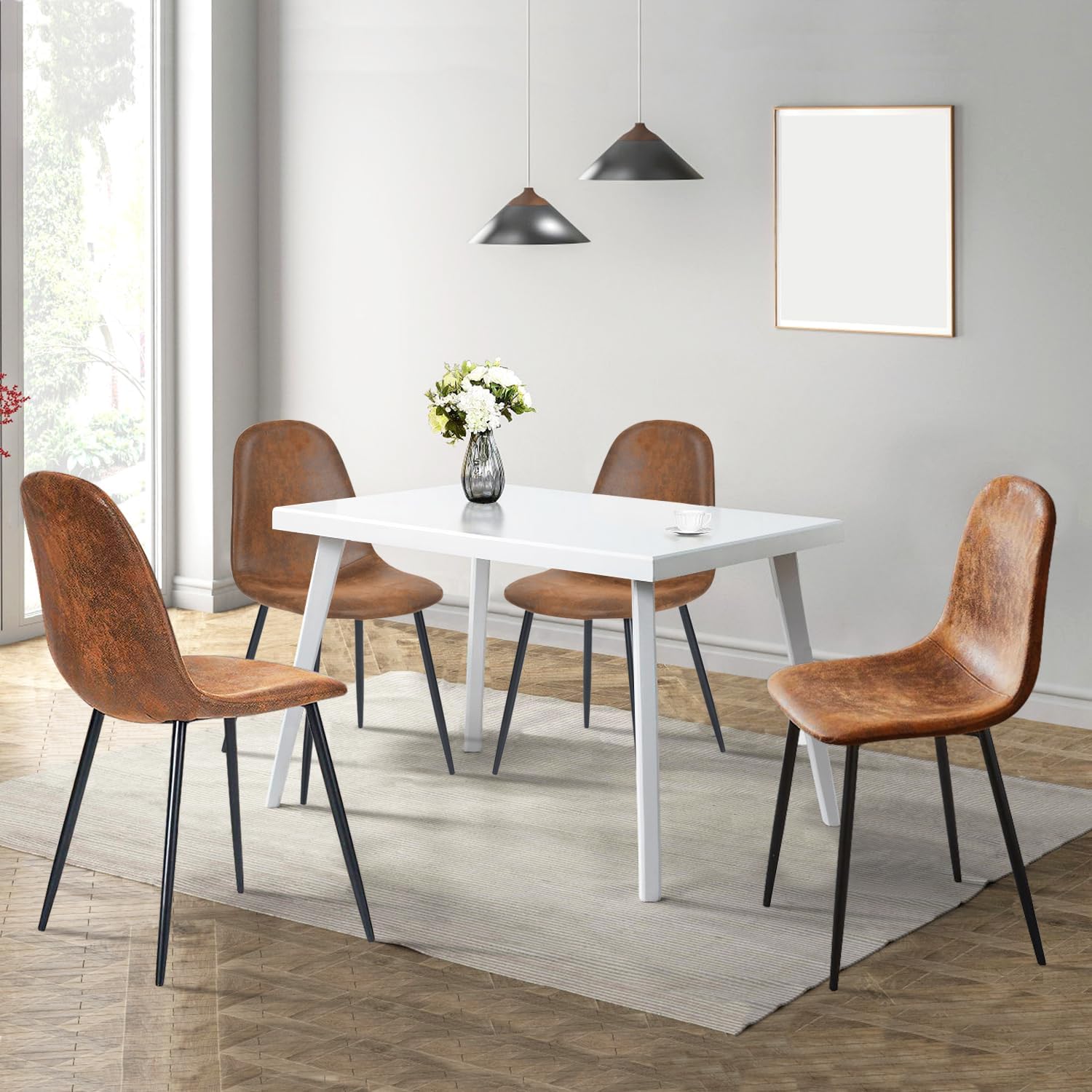 Dining Chairs Comfortable Upholstered Side Seating Armless for Home Kitchen Bedroom Living Room Guest Restaurant Cafe (Brown, Set of 4)