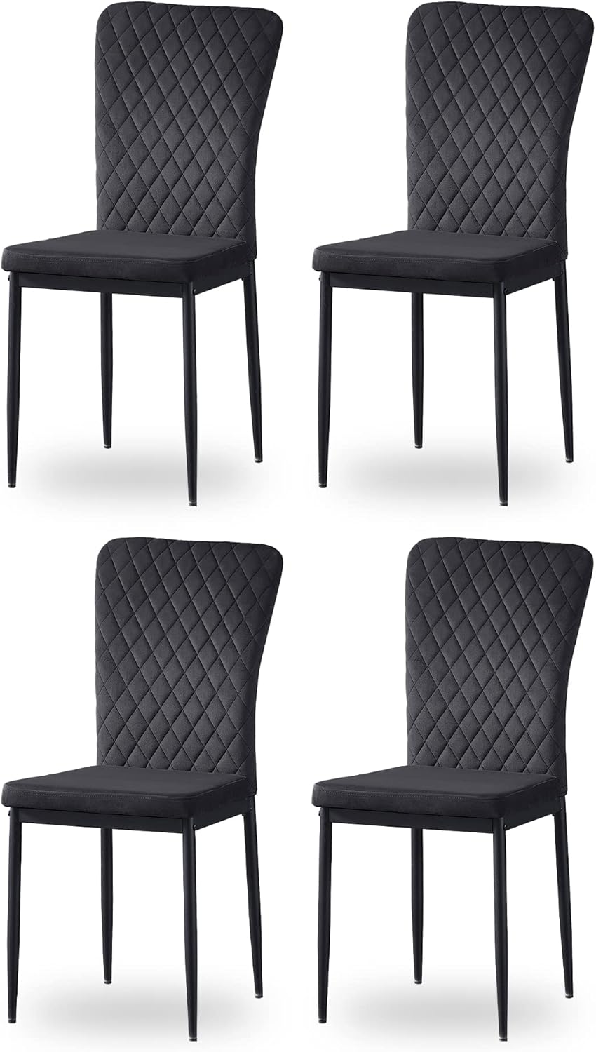 Set of 4 Living Room Chairs Dining Chairs with Velvet, High Back, Metal Frame and Modern Lattice Design for Living Room, Dining Room,Black