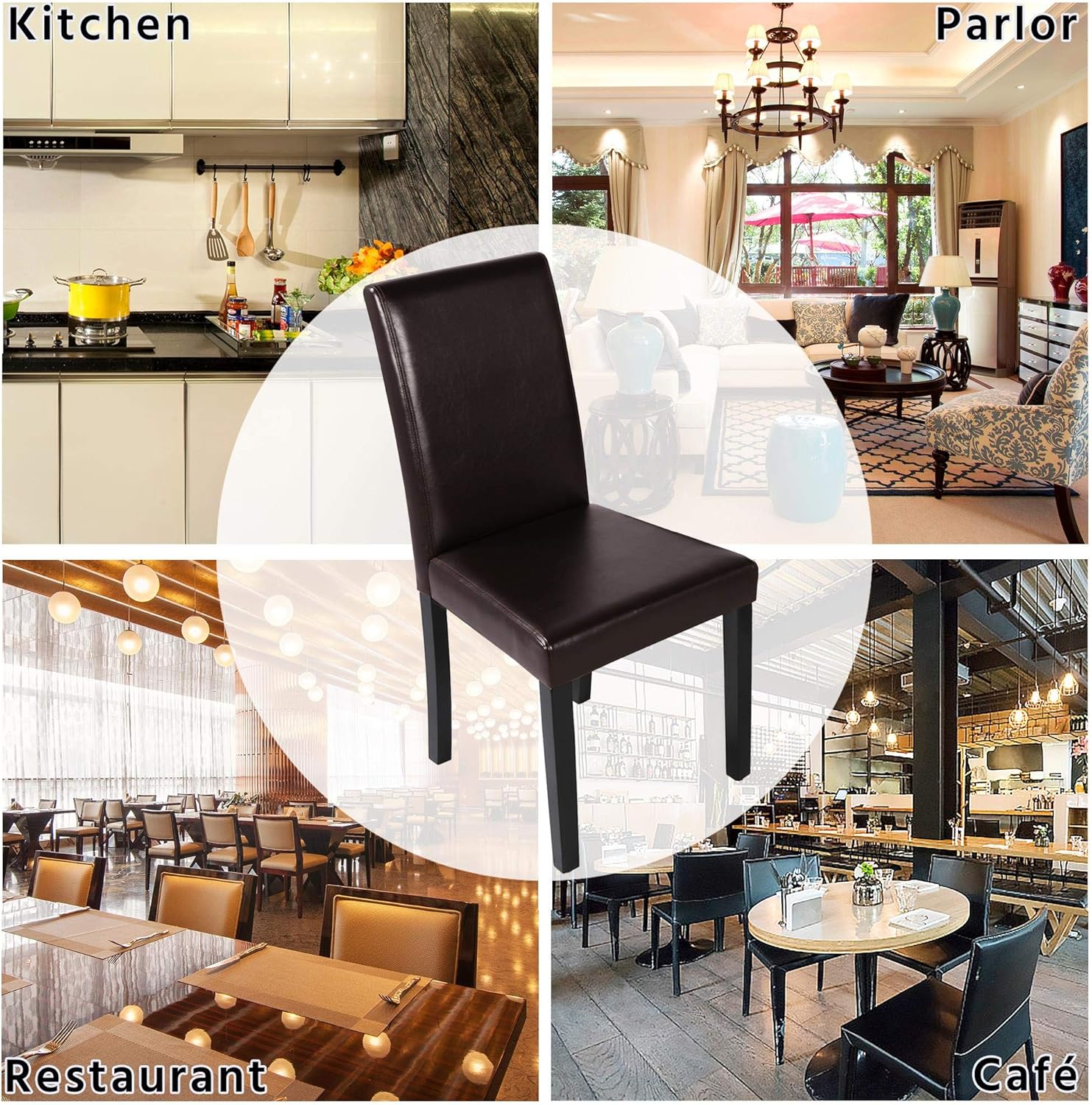Dining Chairs Set of 4 PU Leather Dining Room Chairs with Waterproof Surface and Wood Legs for Kitchen