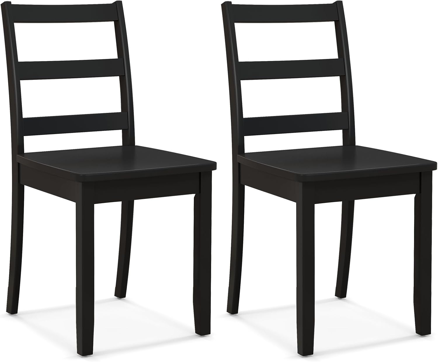 Wood Dining Chairs Set of 2 Black- Wooden Armless Kitchen Chairs with Solid Rubber Wood Legs, Non-Slip Foot Pads, Max Load 400 Lbs, Farmhouse Style High Ladder Back Wooden Dining Room Chairs