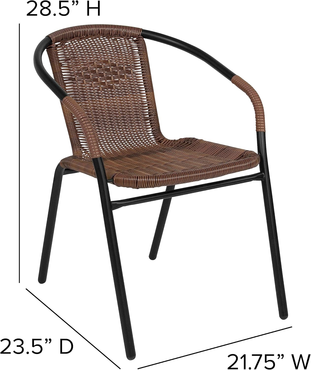 Lila Modern Rattan Indoor/Outdoor Stackable Dining Chairs, Stacking Rattan Bistro Chairs for Patio or Restaurant, Set of 4, Brown