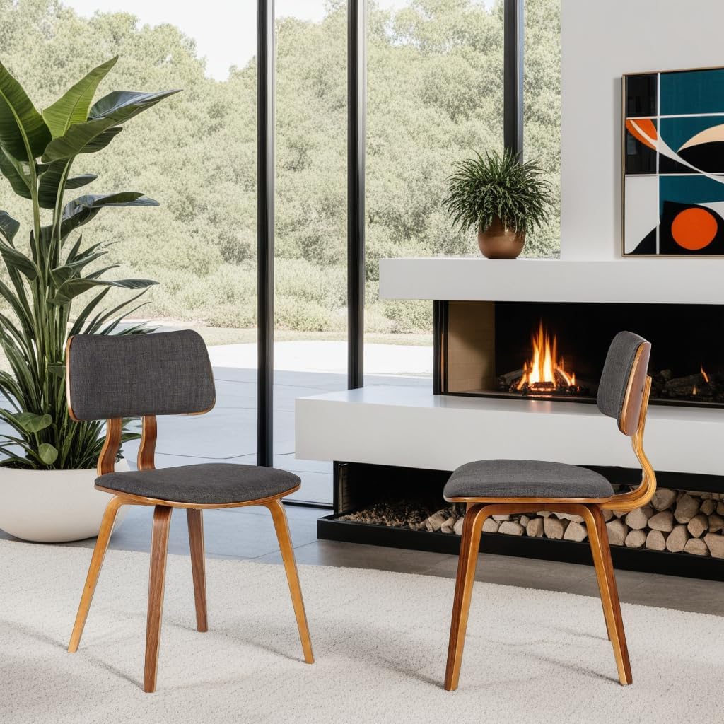 Dining Chair in Charcoal Fabric and Walnut Wood Finish,Charcoal/Walnut Finish 20D x 18W x 29H in