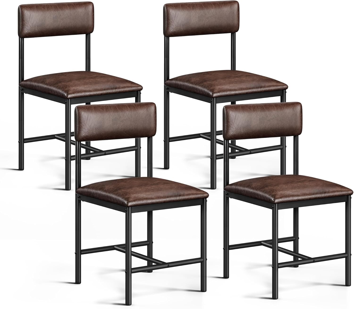 Dining Room Chairs Set of 4 Brown Upholstered Dining Chairs Modern Kitchen Chairs Faux Leather Restaurant Chairs with Metal Legs for Living Room Kitchen and Dining Room, 4 Pack