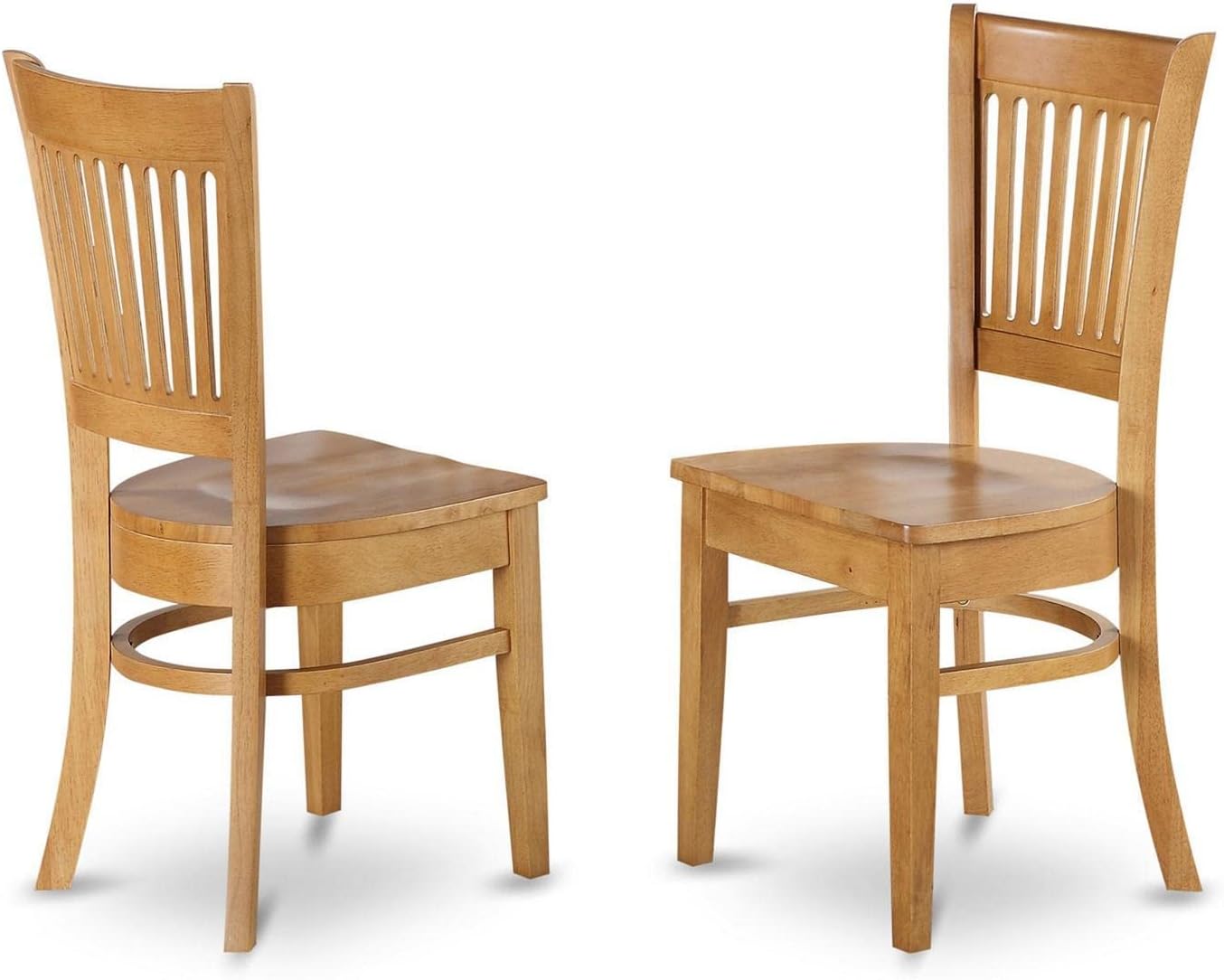 Kitchen Dining Chairs - Slat Back Wooden Seat Chairs, Set of 2, Oak