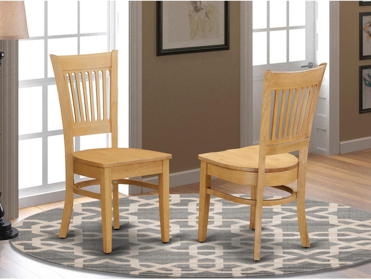 Kitchen Dining Chairs - Slat Back Wooden Seat Chairs, Set of 2, Oak