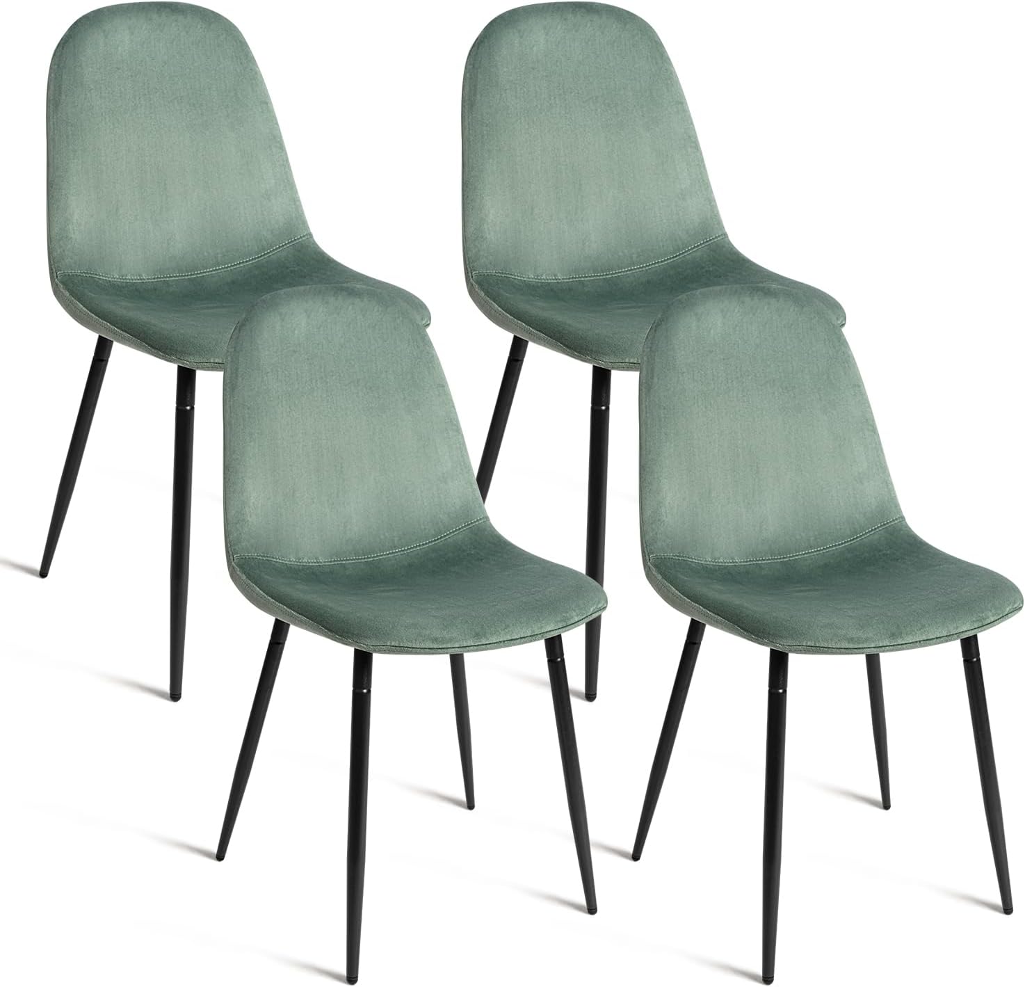 Modern Velvet Chairs with Metal Legs for Living, Bedroom, Restaurant, Dining Room, Set of 4, Light Green