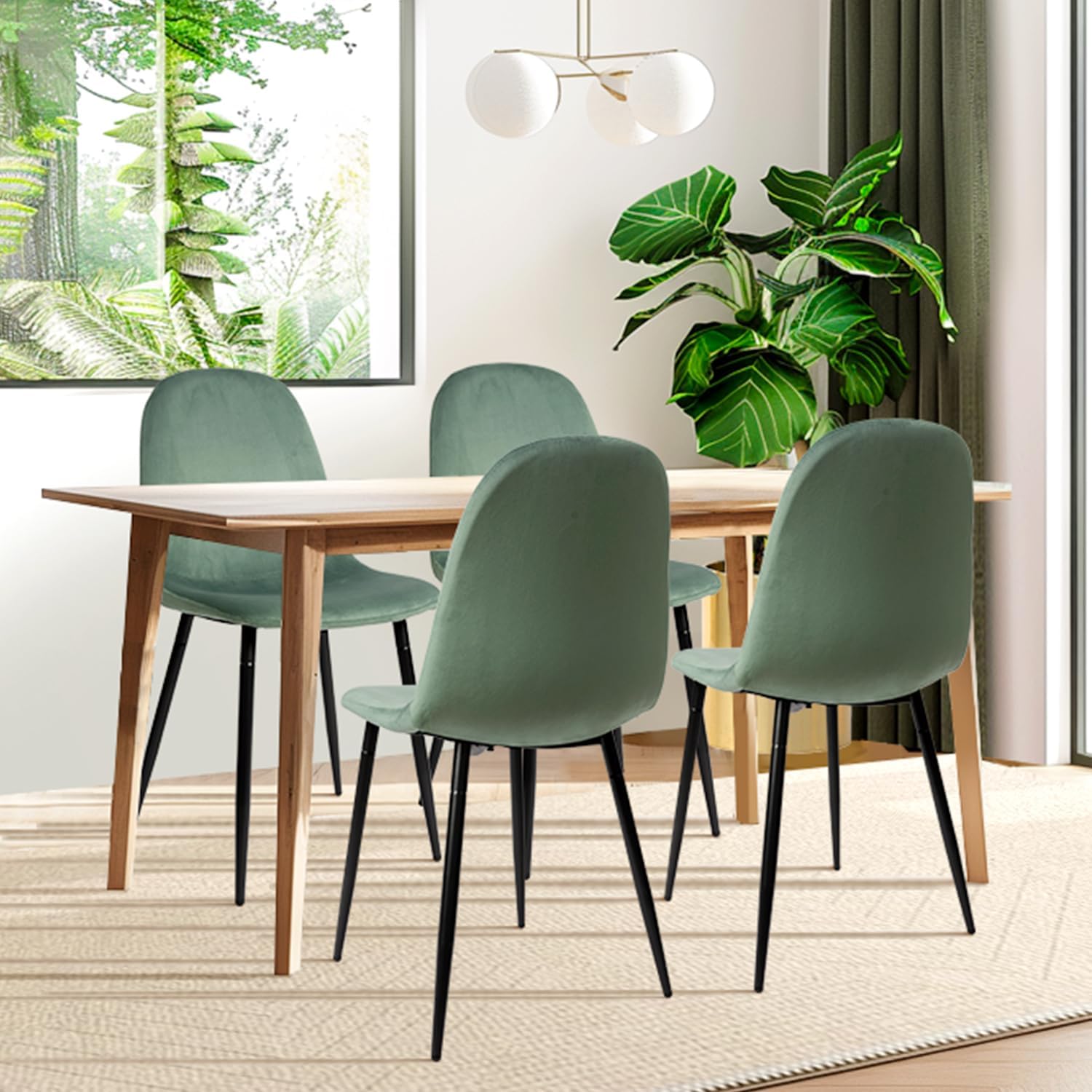 Modern Velvet Chairs with Metal Legs for Living, Bedroom, Restaurant, Dining Room, Set of 4, Light Green