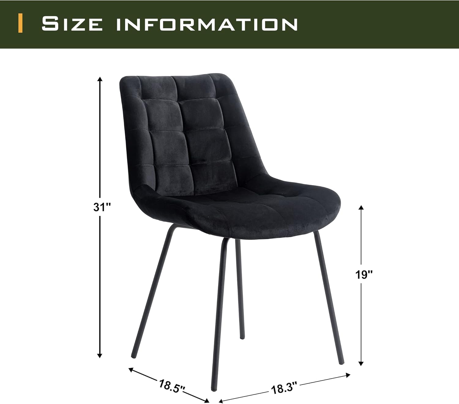 Velvet Dining Chairs, Upholstered Reception Chairs, Tufted Accent Chair with Metal Legs for Home Kitchen, Living Room, Set of 2, Black