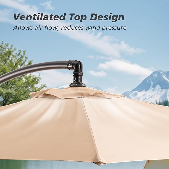 9/10/9 x 11.5FT Offset Patio Umbrella, Outdoor Umbrella with 360-degree Rotation, Cantilever Patio Outdoor with Handy Crank, UV & Waterproof Canopy, 6 Ribs for Market, Backyard, Poolside, Garden