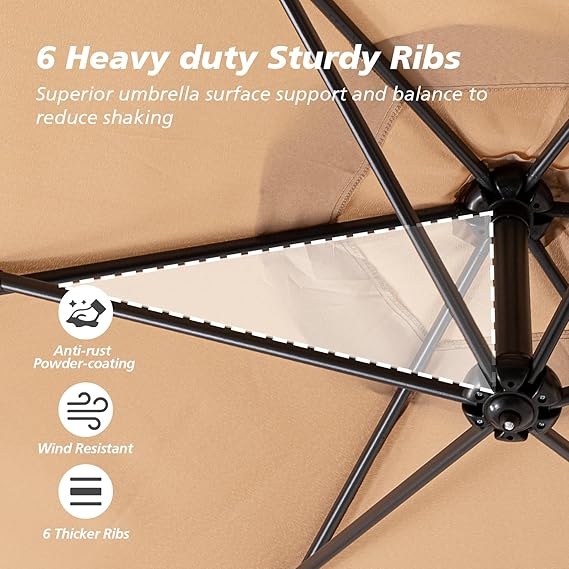 9/10/9 x 11.5FT Offset Patio Umbrella, Outdoor Umbrella with 360-degree Rotation, Cantilever Patio Outdoor with Handy Crank, UV & Waterproof Canopy, 6 Ribs for Market, Backyard, Poolside, Garden