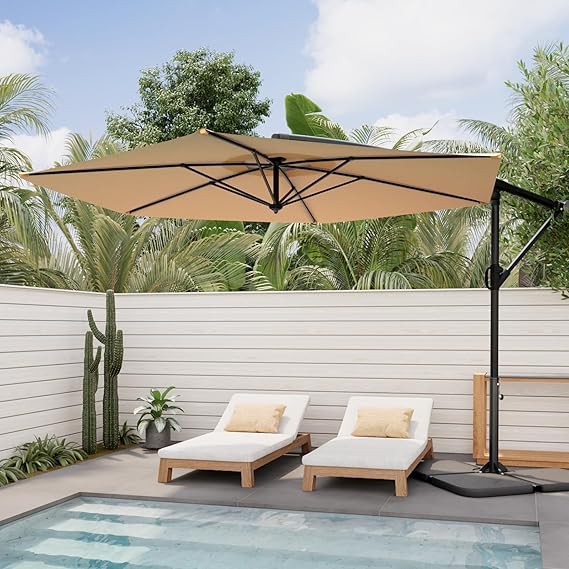 9/10/9 x 11.5FT Offset Patio Umbrella, Outdoor Umbrella with 360-degree Rotation, Cantilever Patio Outdoor with Handy Crank, UV & Waterproof Canopy, 6 Ribs for Market, Backyard, Poolside, Garden