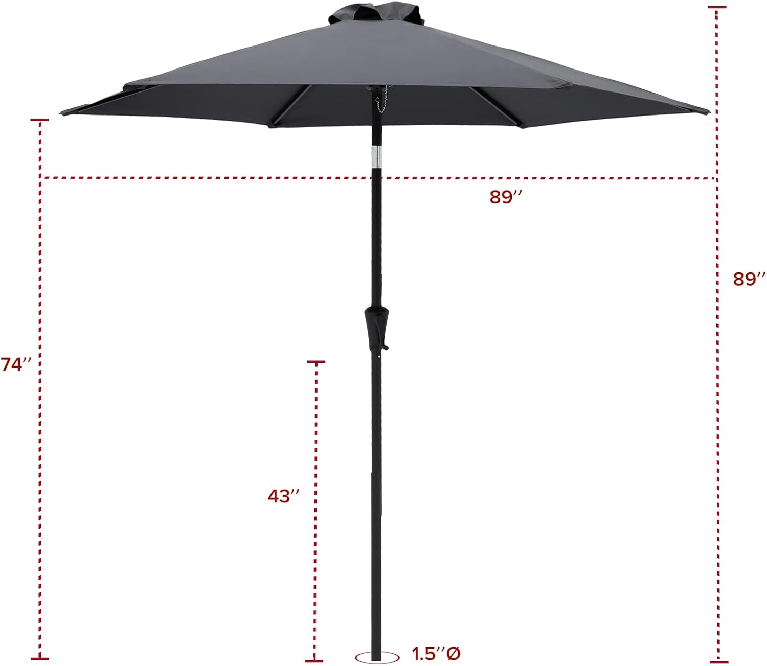 7.5 ft Outdoor Market Patio Table Umbrella with Tilt, Anthracite