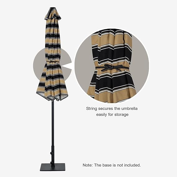 Striped Patio Umbrellas Outdoor Table Market Umbrellas with Crank & Pust Button Tilt|Auto-Tilt, 8 Steel Ribs, High Color-Fastness Canopy