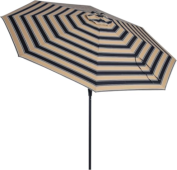 Striped Patio Umbrellas Outdoor Table Market Umbrellas with Crank & Pust Button Tilt|Auto-Tilt, 8 Steel Ribs, High Color-Fastness Canopy