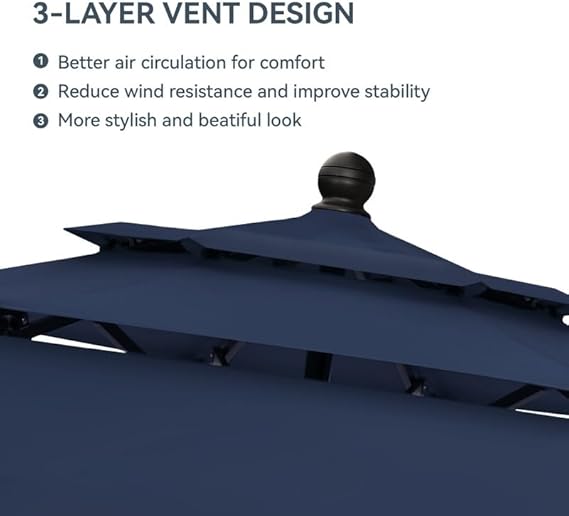 10ft Outdoor Patio Umbrella, Auto-Tilt Market Table Umbrellas with Crank, 8 Sturdy Ribs & 1.5" Pole UV Protection for Garden Deck Backyard Pool