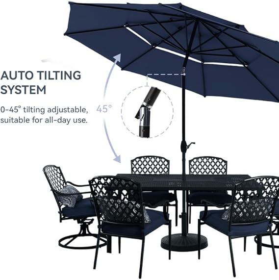 10ft Outdoor Patio Umbrella, Auto-Tilt Market Table Umbrellas with Crank, 8 Sturdy Ribs & 1.5" Pole UV Protection for Garden Deck Backyard Pool