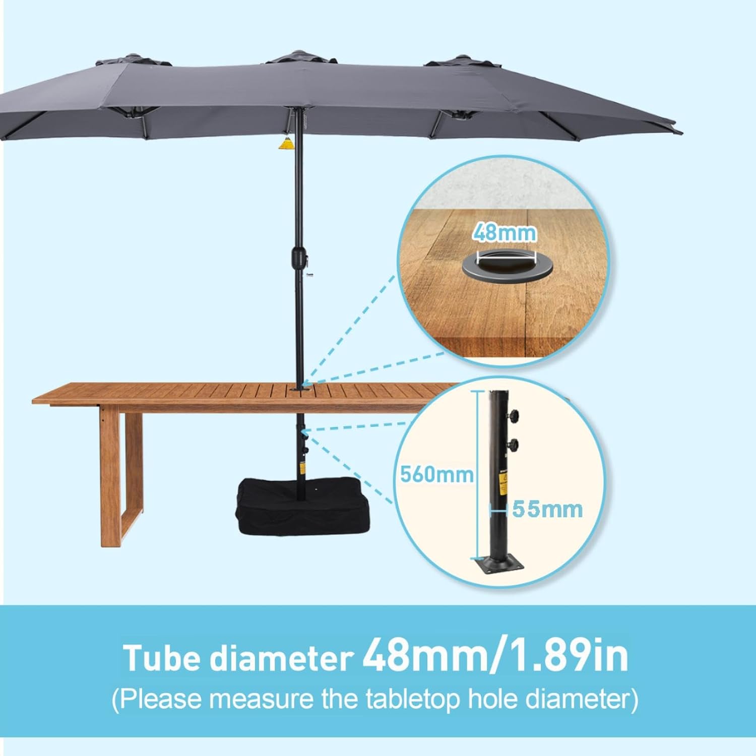 15ft Large Patio Umbrella, Double Sided Extra Large Umbrella with Base, Rectangular Patio Umbrella Double-Sided Umbrella for Yard Lawn Garden,Grey