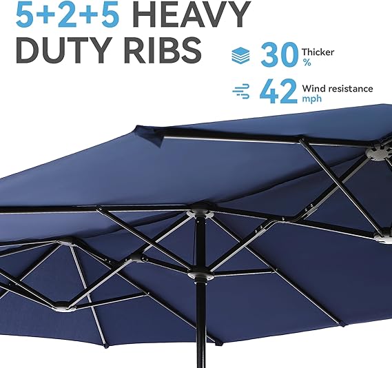 13ft Rectangle Patio Umbrella, Double Sided Outdoor Table Umbrella with Crank & 1.5" Pole, Large Market Umbrella for Poolside Garden Deck Backyard
