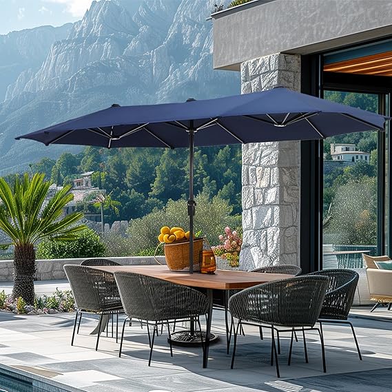 13ft Rectangle Patio Umbrella, Double Sided Outdoor Table Umbrella with Crank & 1.5" Pole, Large Market Umbrella for Poolside Garden Deck Backyard