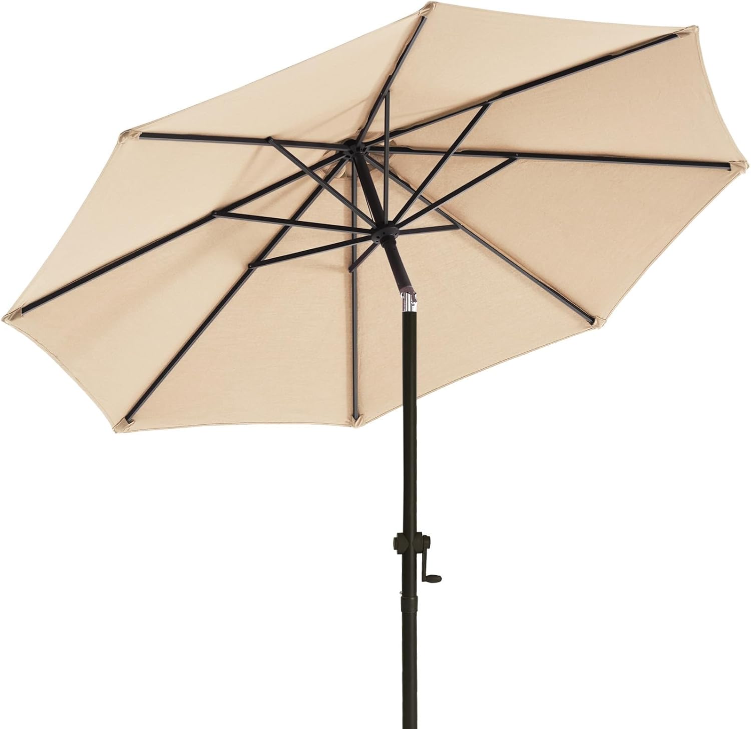 9 FT Patio Umbrellas Outdoor Umbrella Table Market Umbrella with 8 Sturdy Ribs, Push Button Tilt/Crank, Beige