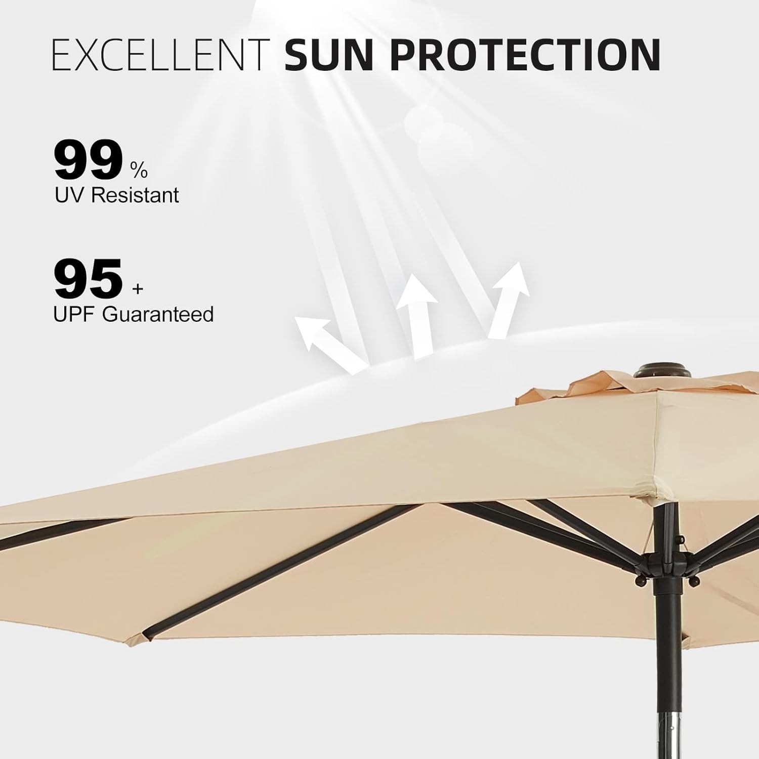 9 FT Patio Umbrellas Outdoor Umbrella Table Market Umbrella with 8 Sturdy Ribs, Push Button Tilt/Crank, Beige