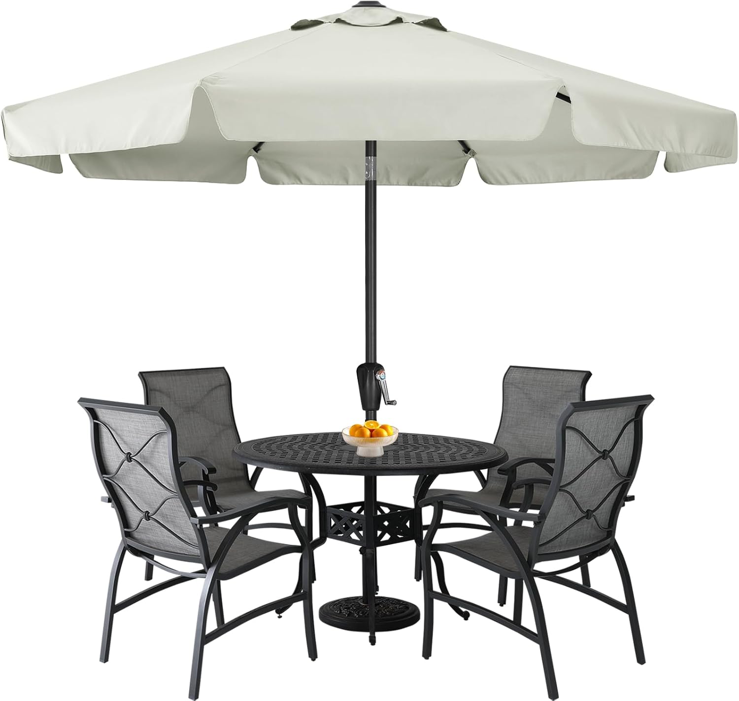 Patio Umbrella 9ft - Outdoor Table Umbrella with Push Button Tilt and Crank, 8 Ribs Umbrella for Patio Pool Garden Deck (Light Beige)