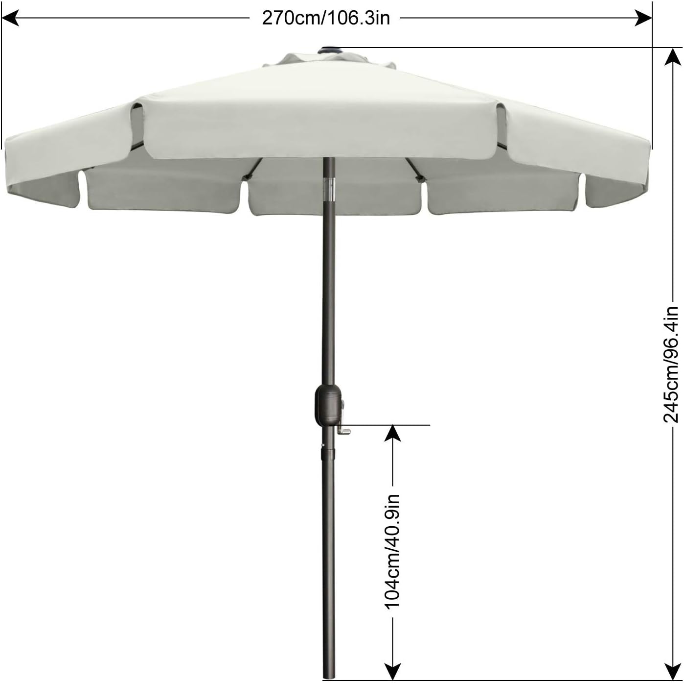 Patio Umbrella 9ft - Outdoor Table Umbrella with Push Button Tilt and Crank, 8 Ribs Umbrella for Patio Pool Garden Deck (Light Beige)