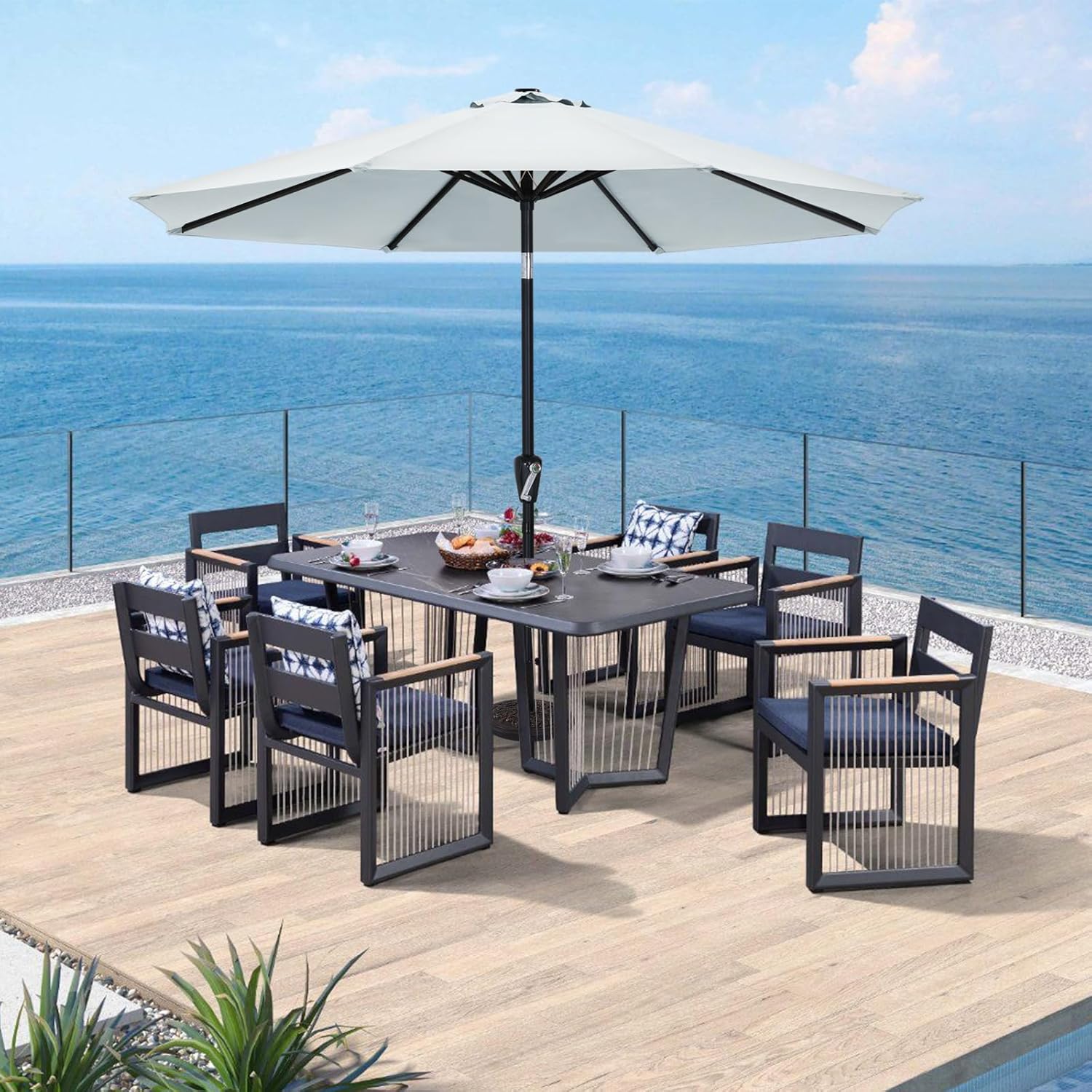 9FT Outdoor Patio Umbrella, 8 Ribs Table Umbrella w/Crank for Easy Set Up, Suitable for Garden, Lawn, Deck & Backyard (Gray)