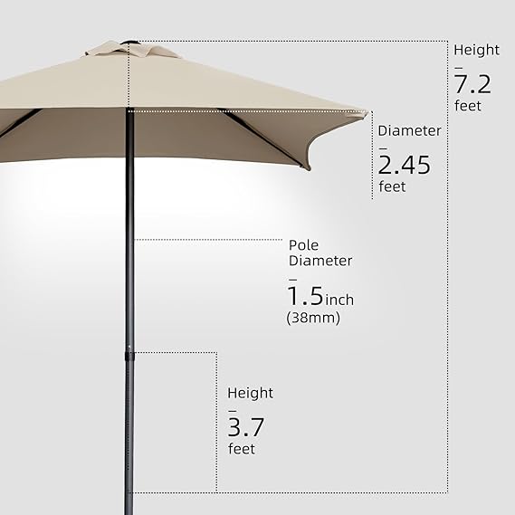 4.9 ft Patio Umbrella - Small Outdoor Table Umbrella with 4 Reinforced Ribs, UV Protection & Waterproof Pool Umbrella for Deck, Balcony, Garden, Lawn, Backyard, Market