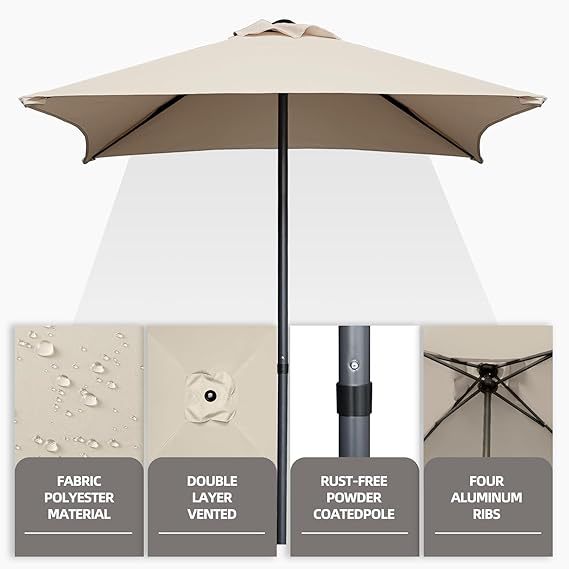 4.9 ft Patio Umbrella - Small Outdoor Table Umbrella with 4 Reinforced Ribs, UV Protection & Waterproof Pool Umbrella for Deck, Balcony, Garden, Lawn, Backyard, Market
